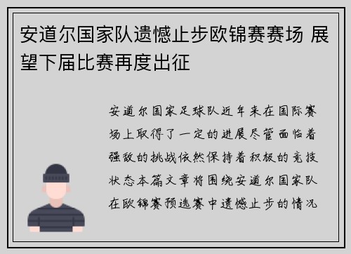 安道尔国家队遗憾止步欧锦赛赛场 展望下届比赛再度出征