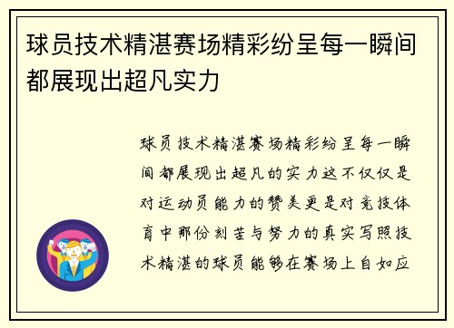 球员技术精湛赛场精彩纷呈每一瞬间都展现出超凡实力