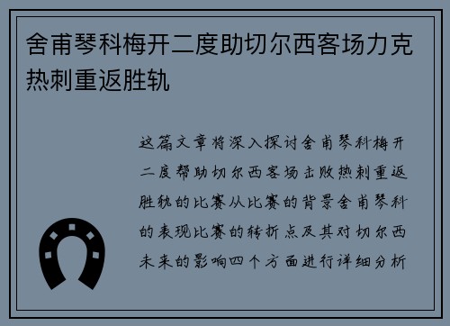 舍甫琴科梅开二度助切尔西客场力克热刺重返胜轨