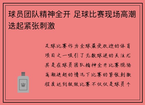 球员团队精神全开 足球比赛现场高潮迭起紧张刺激
